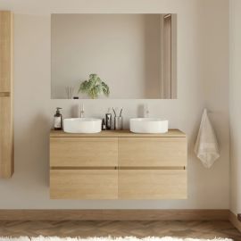 Meuble de salle de bain IDA Cosyneo avec plateau et 2 vasques &agrave; poser rondes 4 tiroirs pas cher Principale M