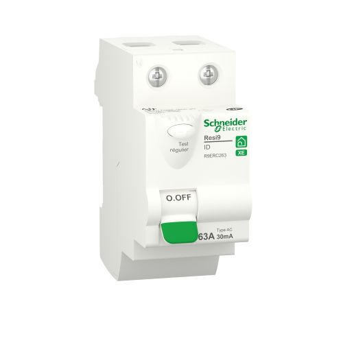 Interrupteur diff&eacute;rentiel RESI9 XE 2P 30mA 63A Type AC embrochable - SCHNEIDER ELECTRIC - R9ERC263 pas cher