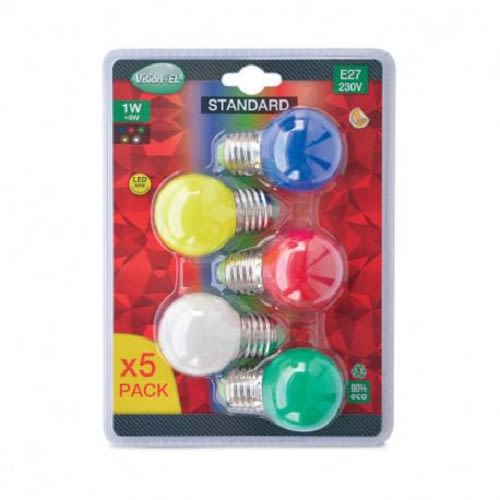 Pack ampoules LED E27 bulbe G45 1 W x 5 couleurs MIIDEX LIGHTING 76160 photo du produit Secondaire 1 L