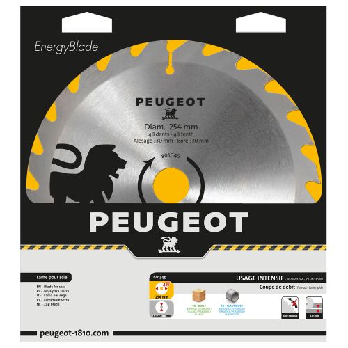 Lame à pastille carbure 254 mm alésage 30 mm 48T PEUGEOT OUTILLAGE 801345 photo du produit Principale L