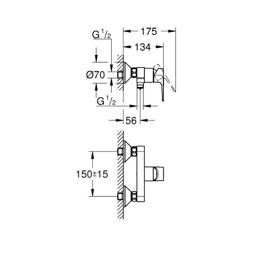 Mitigeur de douche BAULOOP monocommande GROHE PROFESSIONAL 23633001 photo du produit Secondaire 3 L