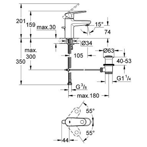 Mitigeur de lavabo EUROPLUS bec fixe taille S avec flexible - GROHE - 33991002 pas cher Secondaire 1 L