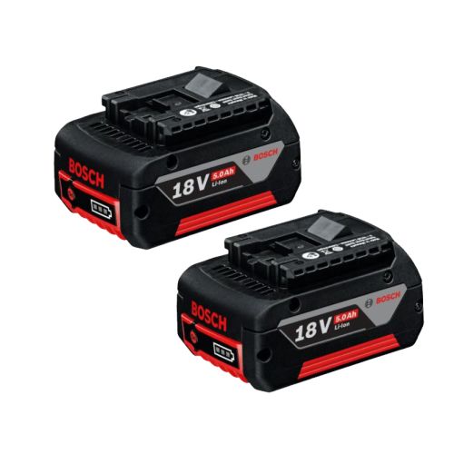 Pack de 2 batteries Lithium GBA 18V 5.0 Ah en boîte carton BOSCH photo du produit