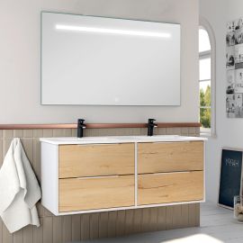 Meuble de salle de bain Cosynéo double vasque à 4 tiroirs ALBA et miroir Led STAM 120 cm photo du produit Principale M