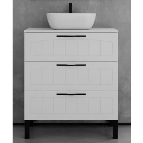 Meuble de salle de bain CALA 60cm avec plateau et vasque à poser ovale 3 tiroirs sans miroir blanc - COSYNEO - EPOCALA3C60BLAPBBZEUS pas cher