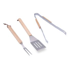 Set 3 outils barbecue manche bois - 73854 pas cher Principale M