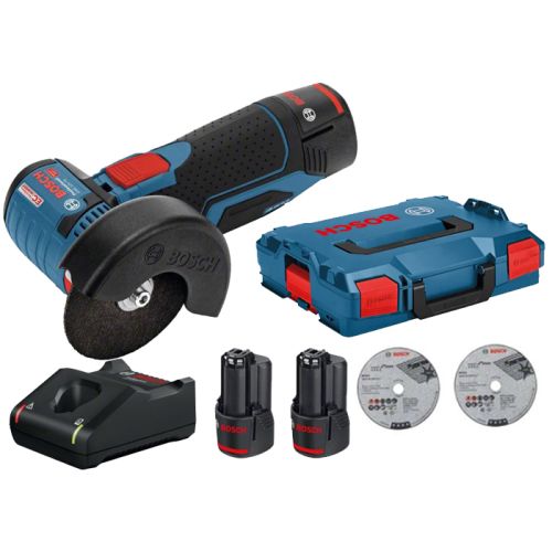 Meuleuse angulaire sans-fil GWS 12V-76 + 2 batteries 2Ah + chargeur +  coffret L-BOXX BOSCH - BOSCH 