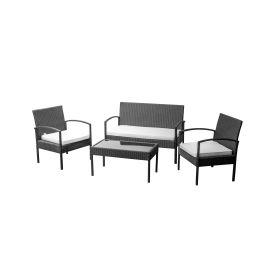 Salon de jardin acier noir LUZ 2 chaises 1 banc et 1 table - TE11-SOFA pas cher Principale M