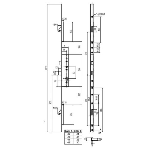 Serrure 3 points TF 700 coffre 39mm axe 24mm têtière en U - HERACLES - MX-F700-39-0 pas cher Secondaire 2 L