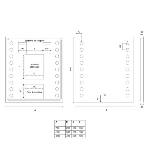 Miroir salle de bain STARLED lumière blanche 70x80cm - CUISIBANE - S02STARLED70 pas cher Secondaire 2 L