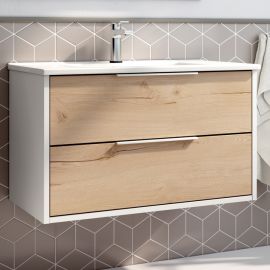 Meuble de salle de bain simple vasque à 2 tiroirs sans miroir ALBA 80 cm pas cher Principale M