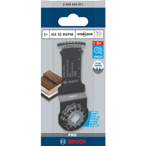 Lot de 5 lames de scie oscillante Pro AIZ 32 BSPIB Starlock extra bois dur 32 x 50 mm BOSCH 2608669071 photo du produit Secondaire 5 L