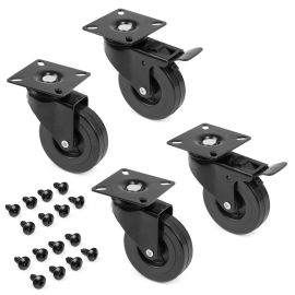 Set de 4 roulettes Emuca Black sur platine D75 mm - 2009017 pas cher Principale M