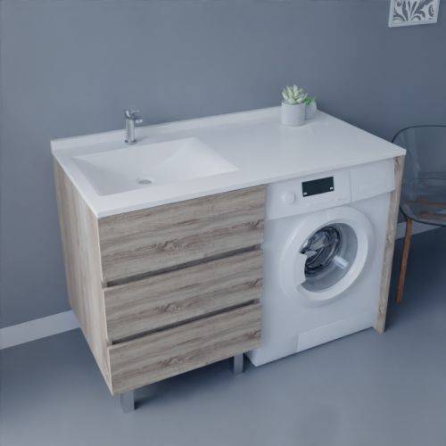 Meuble lave-linge - Plan stratifié décroché, 146 à 185 cm