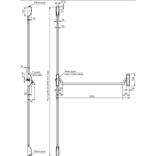 Fermeture antipanique Cross-bar 1 point longueur 1000 mm CFPF noir VACHETTE 18369000 photo du produit