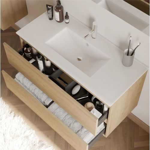 Meuble de salle de bain IDA 100cm simple vasque sans miroir 2 tiroirs nebraska&nbsp;(bois clair) - COSYNEO - BOS2CIDA100NEBB pas cher Secondaire 1 L