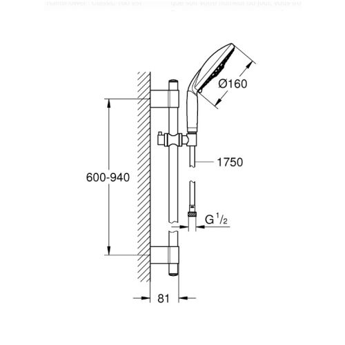 Ensemble de Douche RAINSHOWER CLASSIC 160 GROHE 28770001 photo du produit Secondaire 1 L