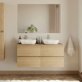 Meuble de salle de bain IDA Cosyneo avec plateau et 2 vasques &agrave; poser ZEUS arrondies 4 tiroirs pas cher Principale M