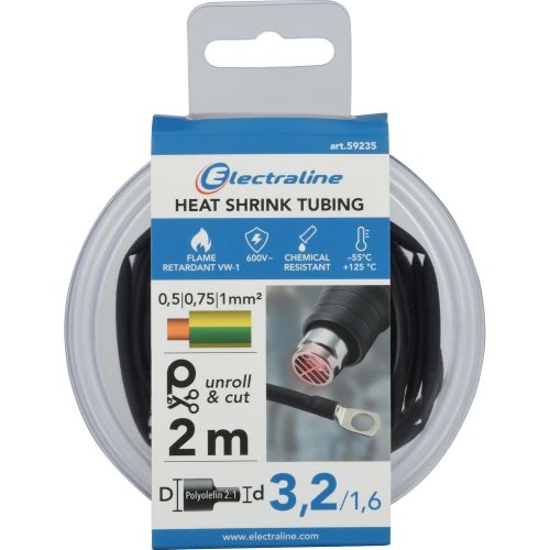 Gaine thermo-rétractable longueur 2 m D 1,6-1,5 mm noir ELECTRALINE 59239 photo du produit Secondaire 3 L