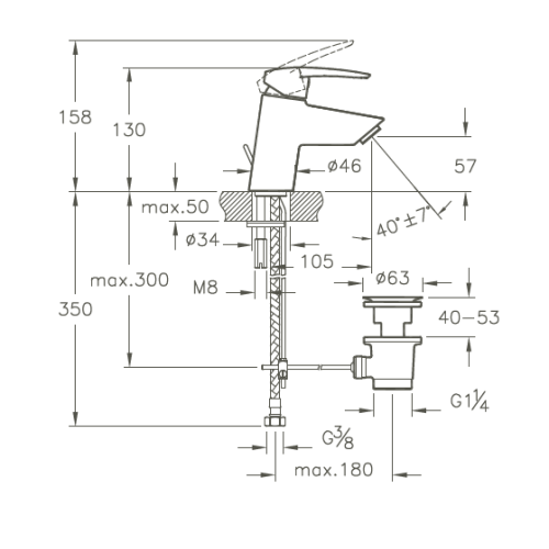 Mitigeur de lavabo NF cartouche 1/2 C2 éco avec tirette 45° VITRA A40962EKP photo du produit Secondaire 1 L