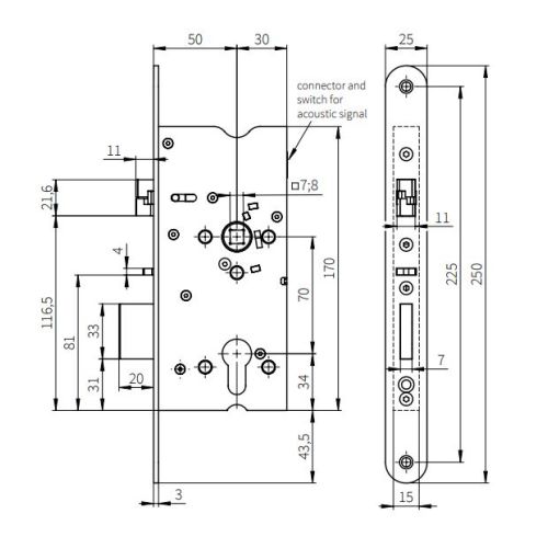 Serrure électromécanique EML à émission droite carré 7 mm avec gâche (KEL564) METALUX AU131171D9 photo du produit Secondaire 5 L