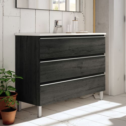 Meuble de salle de bain 60cm simple vasque 3 tiroirs sans miroir PALMA ebony (bois noir) - COSYNEO - ING3CPALMA60EBOB pas cher