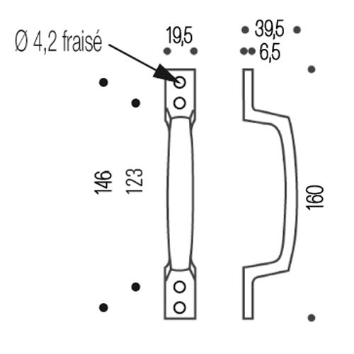 Poignée 788 RIVALUM aluminium poli de 160 - VACHETTE - 009726 pas cher Secondaire 1 L