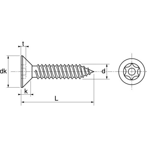 Vis Inviolable à Tête Fraisée Torx + Téton Inox A2 - Vis à Métaux