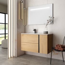 Meuble de salle de bain Cosynéo vasque déportée à 2 tiroirs PRADO et miroir Led STAM pas cher Principale M