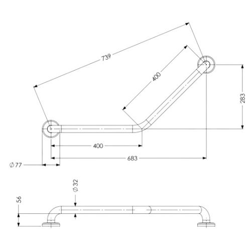 Barre de relèvement coudée 135° 3 points de fixation en inox poli D32 400 x 400 mm pour PMR AKW 1264 photo du produit Secondaire 8 L