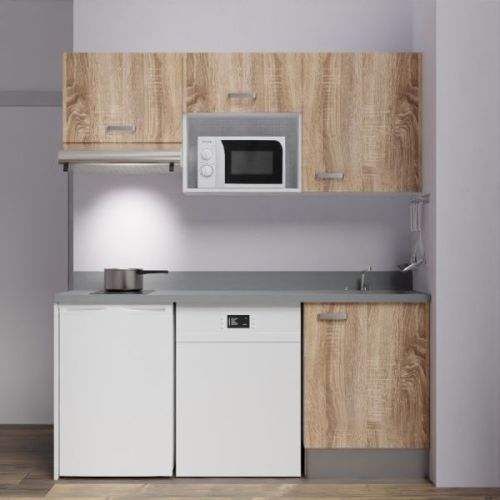 Kitchenette K55L 180cm emplacements hotte, micro-ondes, frigo et lave-vaisselle chêne/nero (noir) évier à gauche - CUISIBANE - K55CH-P180NE-G pas cher Secondaire 6 L