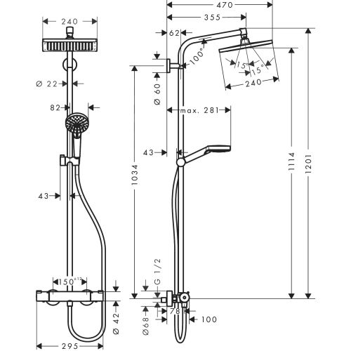 Colonne de douche CROMETTA E 240 avec mitigeur thermostatique - HANSGROHE - 27271000 pas cher Secondaire 2 L