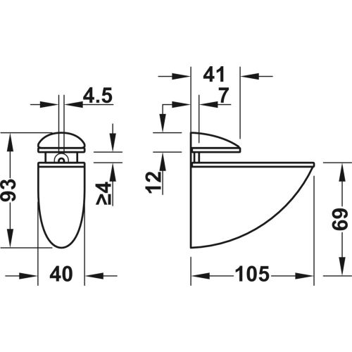 Support de tablette 4 à 23mm aspect inox - HAFELE - 772845 pas cher Secondaire 2 L