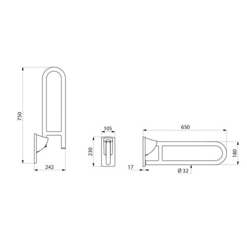 Barre de maintien relevable inox 304 poli brillant D32 - DELABIE - 510160P pas cher Secondaire 1 L