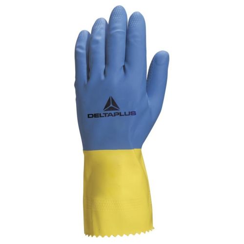 Gant trempé DUOCOLOR VE330 en latex floqué coton bleu/jauneT8,5 - DELTA PLUS - VE330BJ08 pas cher Principale L