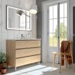 Meuble de salle de bain simple vasque 3 tiroirs PALMA et miroir Led VELDI bambou (ch&ecirc;ne clair) 100cm - COSYNEO - ING3CPALMA100VELDIBAM pas cher