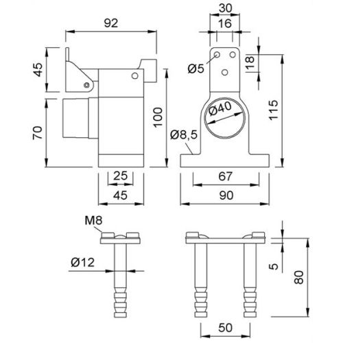 Butoir de sol argent s&eacute;rie lourde &agrave; ressort et blocage + tige de scellement argent - KWS - 105102 pas cher