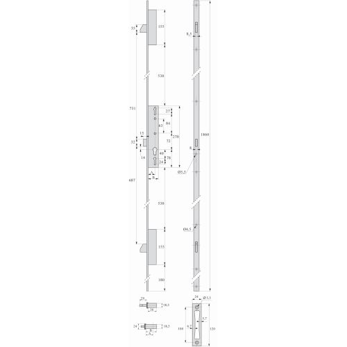 Serrure 3 points TF3 pêne dormant 45 mm têtière en U 24X6 STREMLER 6372.45.0A photo du produit Secondaire 1 L