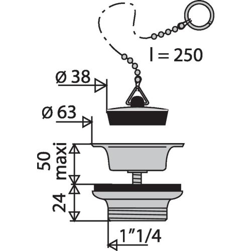 Bonde de lavabo en laiton D63 bouchon avec enjoliveur chromé VALENTIN 00 115500 000 00 photo du produit Secondaire 1 L