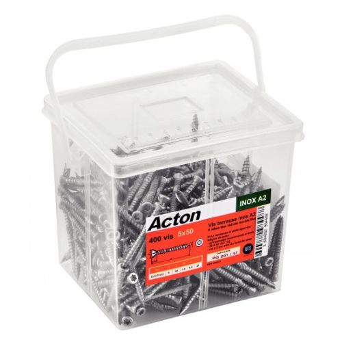 Boîte de 100 vis terrasse à tête fraisée bombée Torx double filetage A4 5 x 70 mm ACTON 643275X70 photo du produit Secondaire 4 L