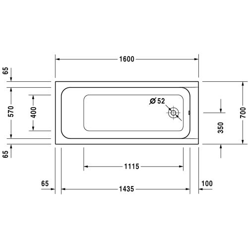 Baignoire D-CODE 160x70 blanc écoulement latéral avec pieds DURAVIT 700103000000000 photo du produit Secondaire 1 L