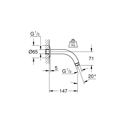 Bras de douche Relexa 147mm chromée - GROHE - 28541-000 pas cher Secondaire 2 L
