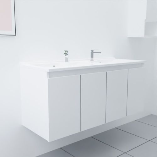 Ensemble meuble PROLINE 120cm blanc et plan double vasque - CUISIBANE - M0PR_120BB pas cher