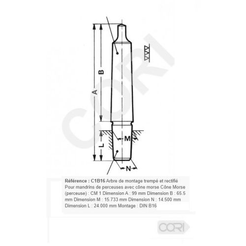 Arbre de montage cône morse - CORI - C1B16 pas cher Secondaire 1 L