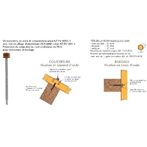 Vis t&ecirc;talu autoper&ccedil;euse P1 TK12 laqu&eacute;e pour couverture + bardage sur bois Faynot - 263100-055 photo du produit Secondaire 3 L