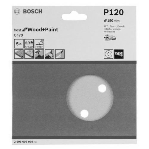 5 disques abrasifs C470 Best for Wood+Paint 150mm 6 trous G120 pour ponceuses excentriques - BOSCH - 2608605089 pas cher Secondaire 1 L