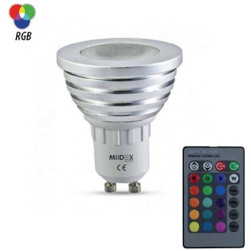 Ampoule LED GU10 avec télécommande IR 3 W RGB MIIDEX 73832 photo du produit