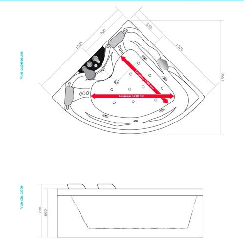 Baignoire balnéo d'angle VENISE 150 ICONFORT 2 places gauche - THALASSOR - VENISE150G-IC pas cher Secondaire 11 L