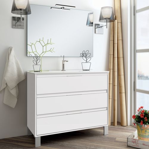 Meuble de salle de bain 80cm simple vasque 3 tiroirs TIRIS 3C blanc - COSYNEO - SIR3TIRIS80BLA pas cher