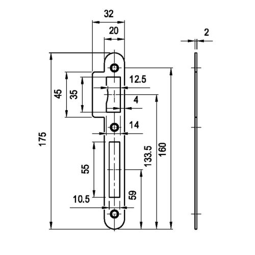 Gâche double empennages pour serrure monopoints à larder NF et NFQC inox Héraclès I-L999-GH2IX photo du produit